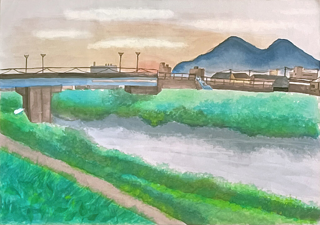 「一新橋から見る夕日」一ノ木戸小学校　６年　涌井　葵