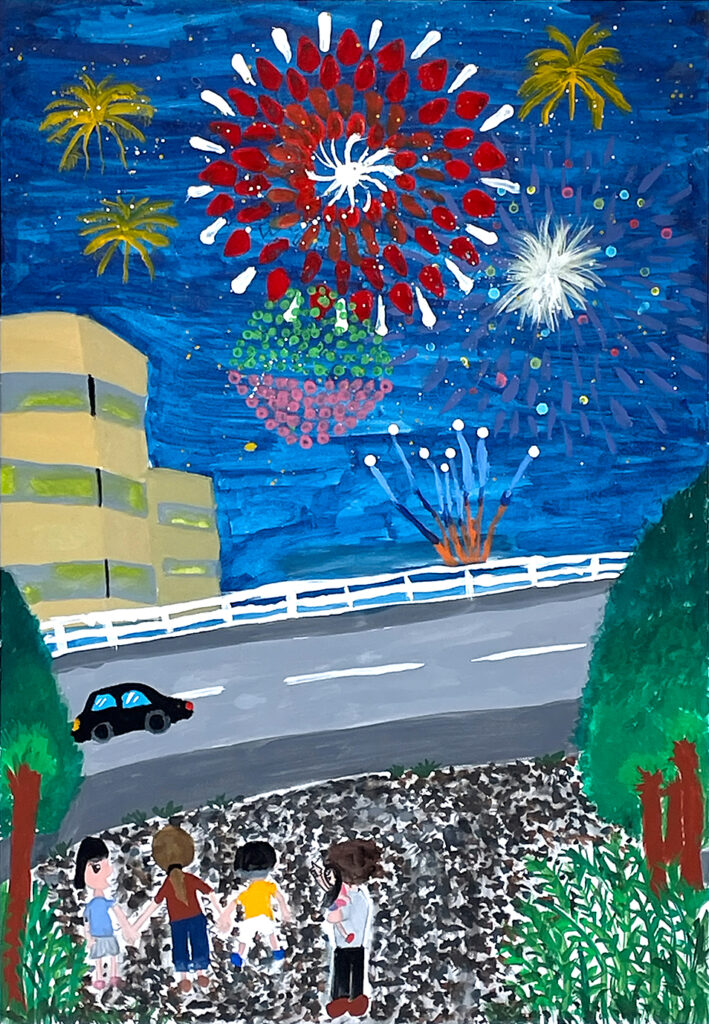 金賞「家族と見上げた三条花火」西鱈田小　３年　塩野谷　恋