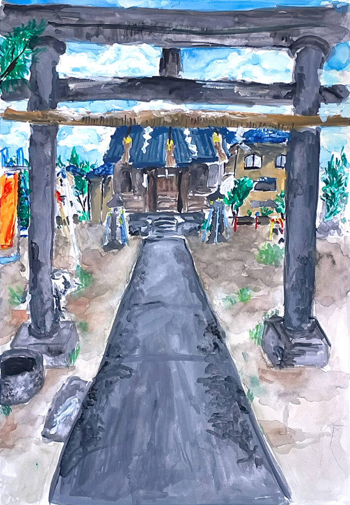 銀賞「思い出の神社」西鱈田小　6年　菅家　羽衣