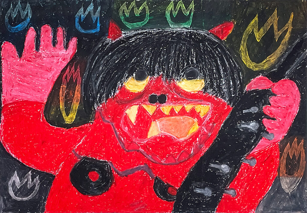 銅賞「おにがくるぞ！！」西鱈田小　1年　髙山　天寧