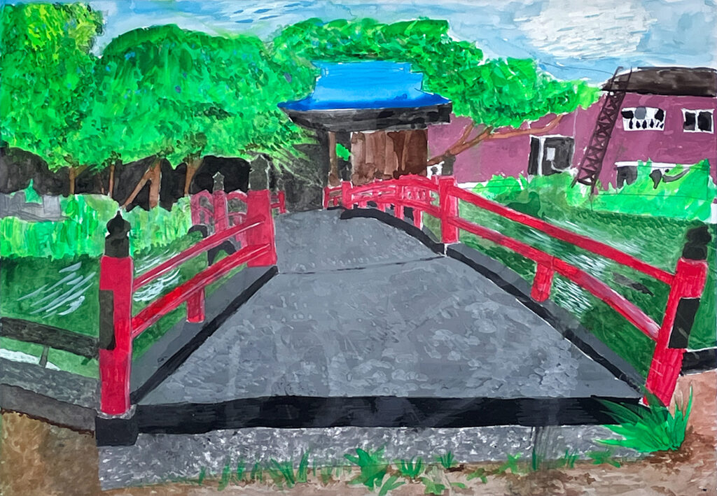 銅賞「八幡様の赤い橋」一ノ木戸小　5年　飯山　智央