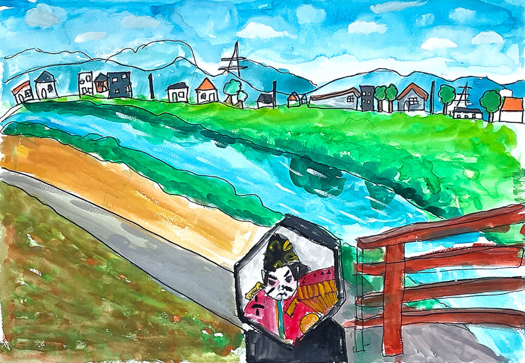 銅賞「田島橋からの風けい」月岡小　3年　大鷹　結衣